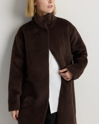 Alpaca-Wool Stand Collar Coat - XS / Rustic Brown