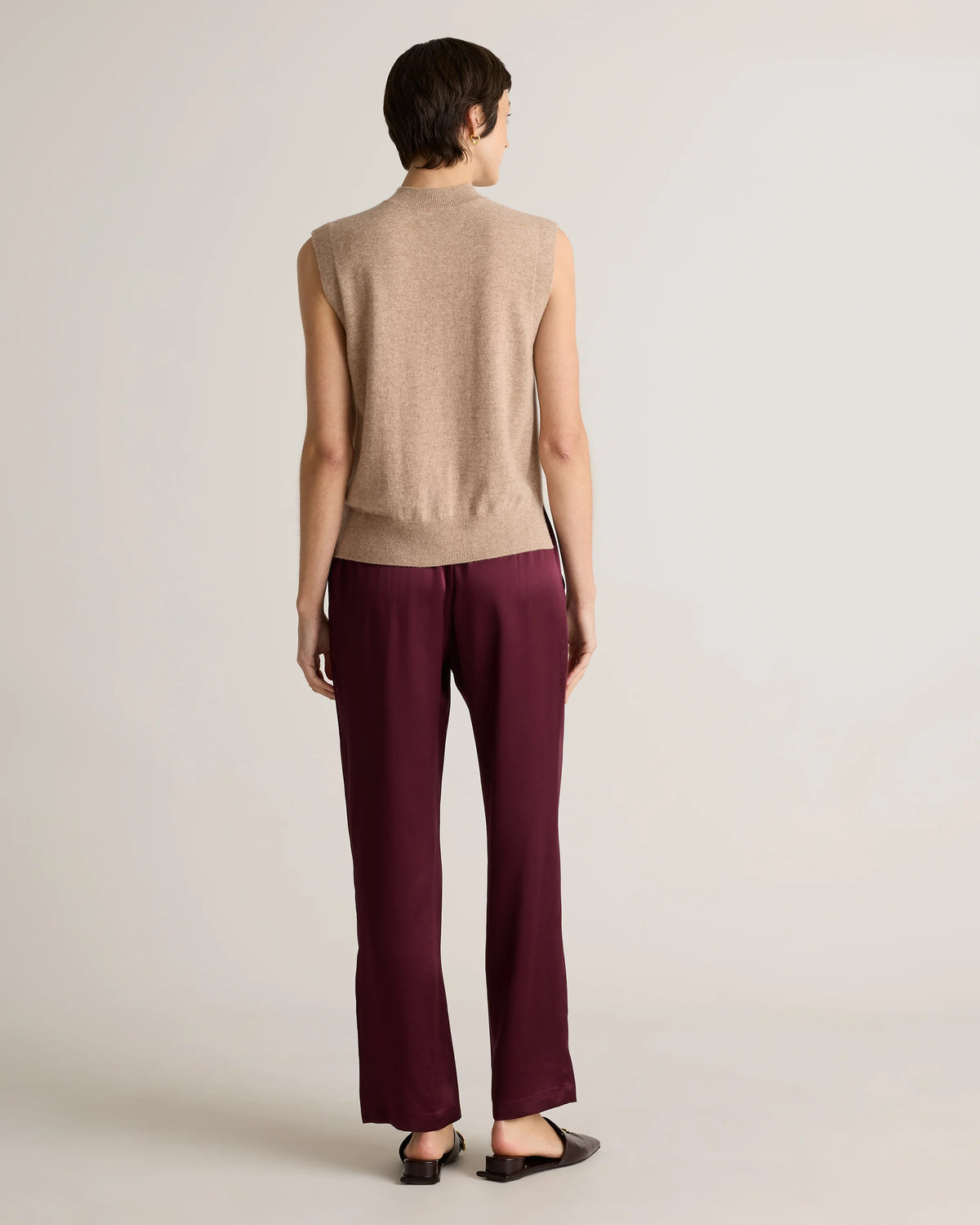100% Washable Silk Drawstring Wide Leg Pants - XS / Champagne