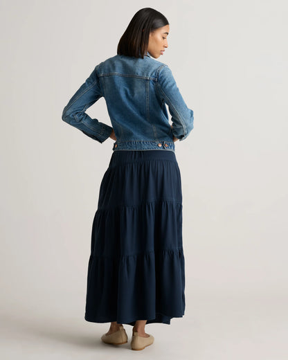 Vintage Wash Tencel Tiered Maxi Skirt - XS / Olive