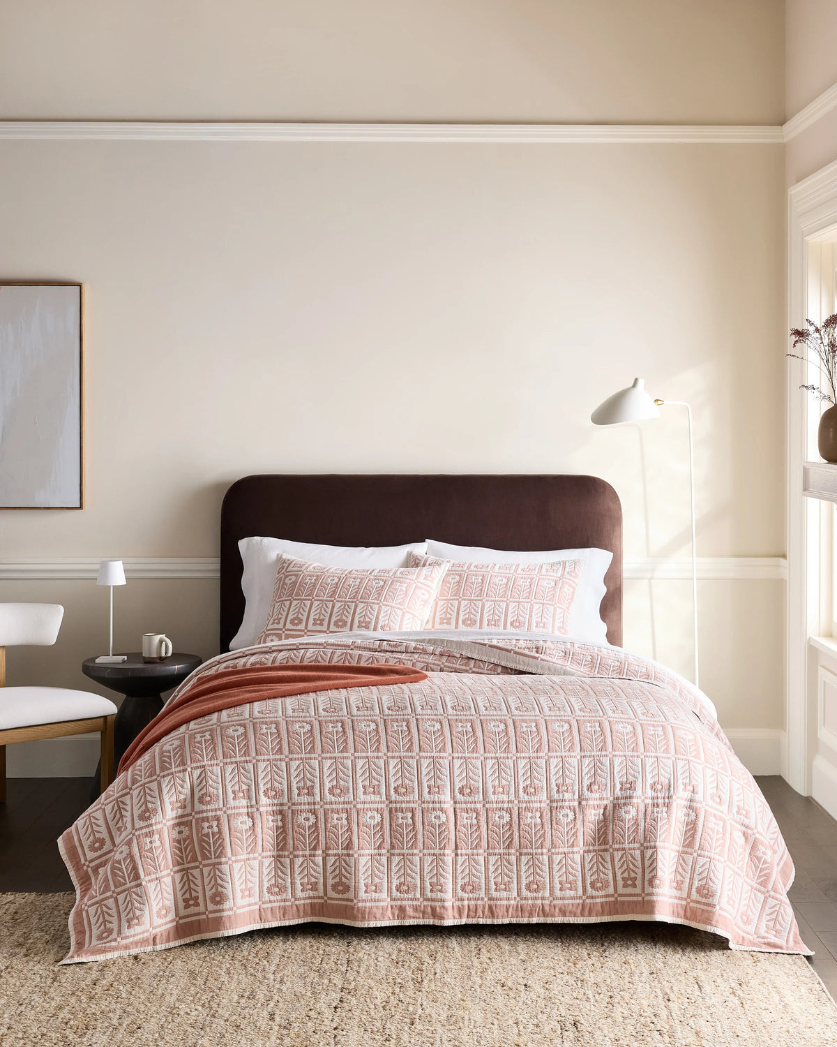 Organic Cotton Jacquard Floral Coverlet Set - Twin / Blue Fog