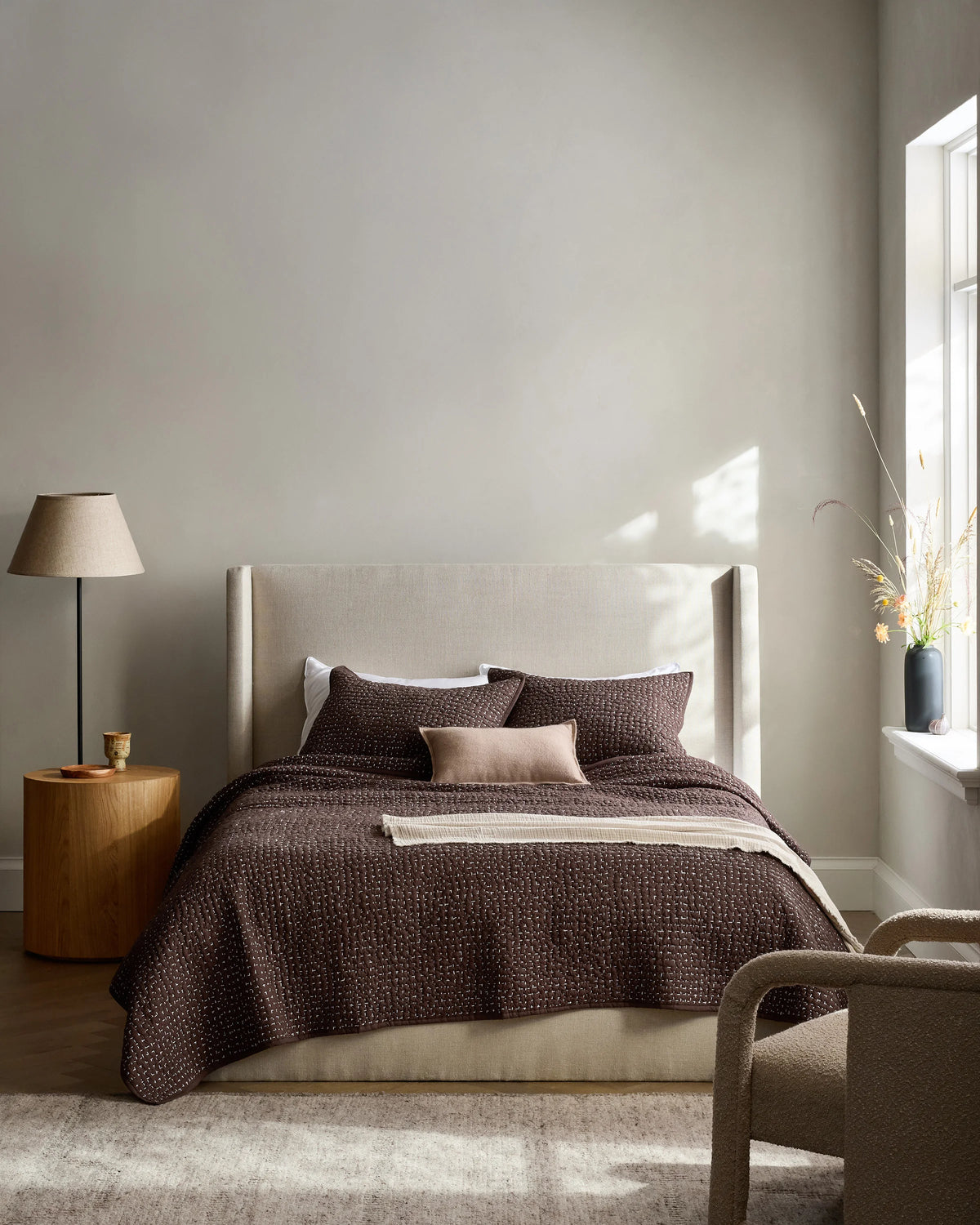 Organic Cotton Hand Stitched Quilt Set - Twin / Stone