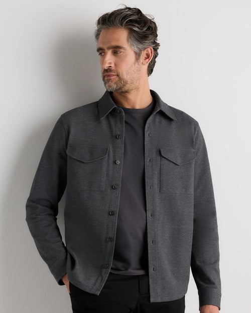 Cotton Pique Knit Overshirt - XS / Heather Charcoal