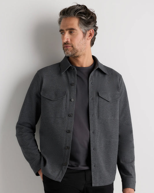 Cotton Pique Knit Overshirt - XS / Heather Charcoal