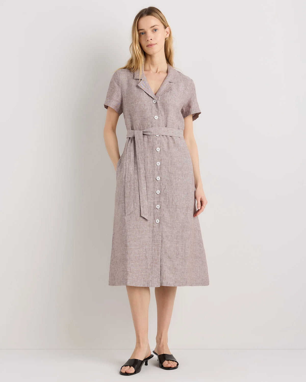 100% European Linen Button Front Dress - XS / Sky Blue Mariner Stripe