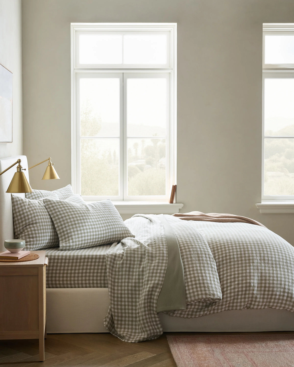 European Linen Gingham Duvet Cover - Twin / Blue Fog