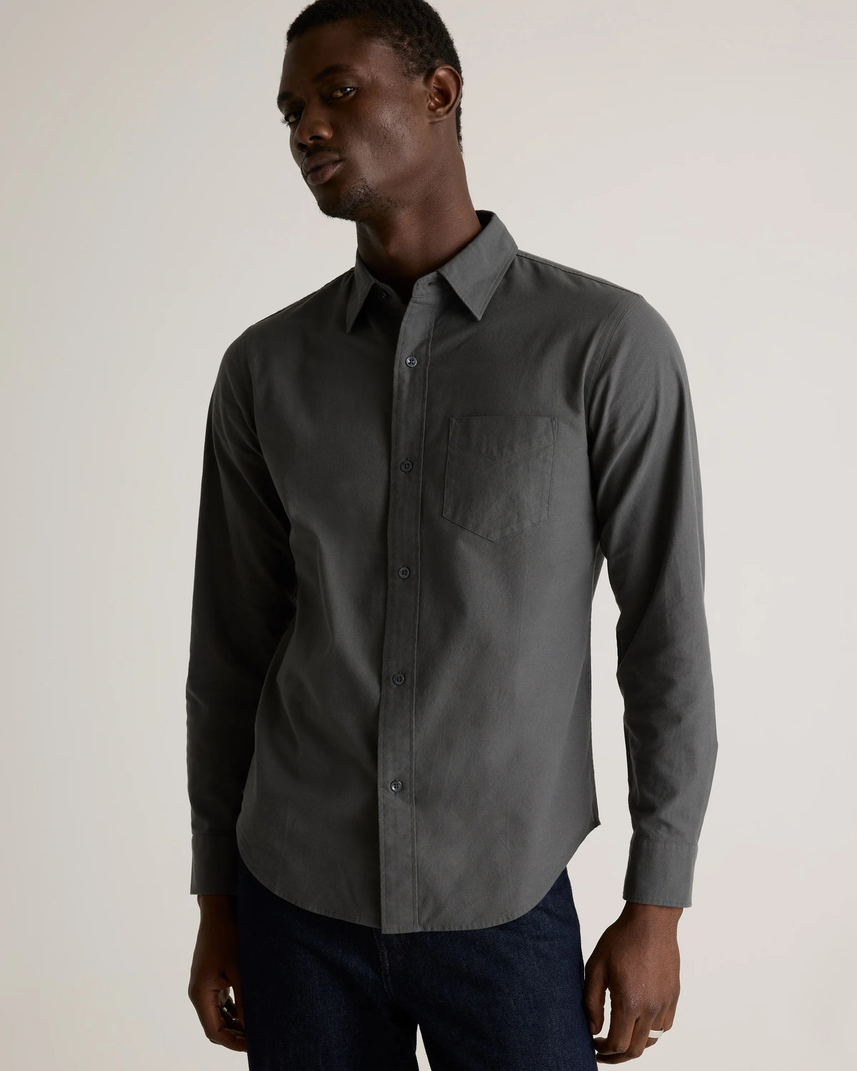 Organic Cotton Stretch Textured Twill Shirt - S / Navy