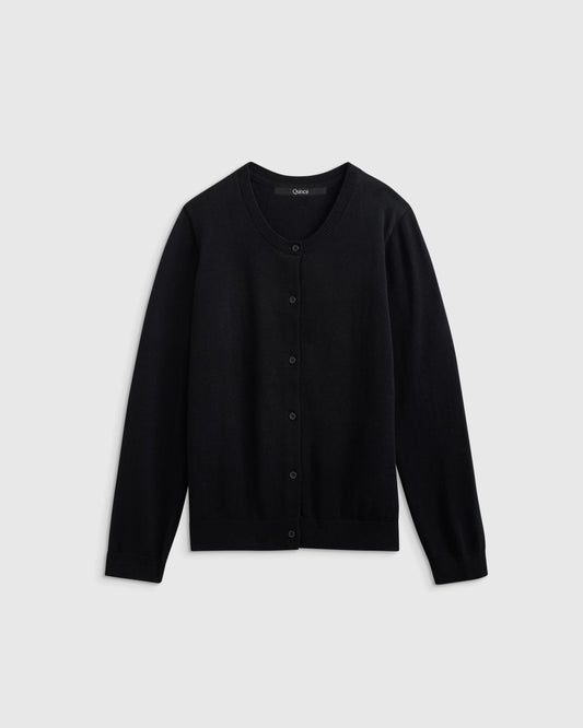 100% Organic Cotton Crewneck Cardigan - 6 / Ivory