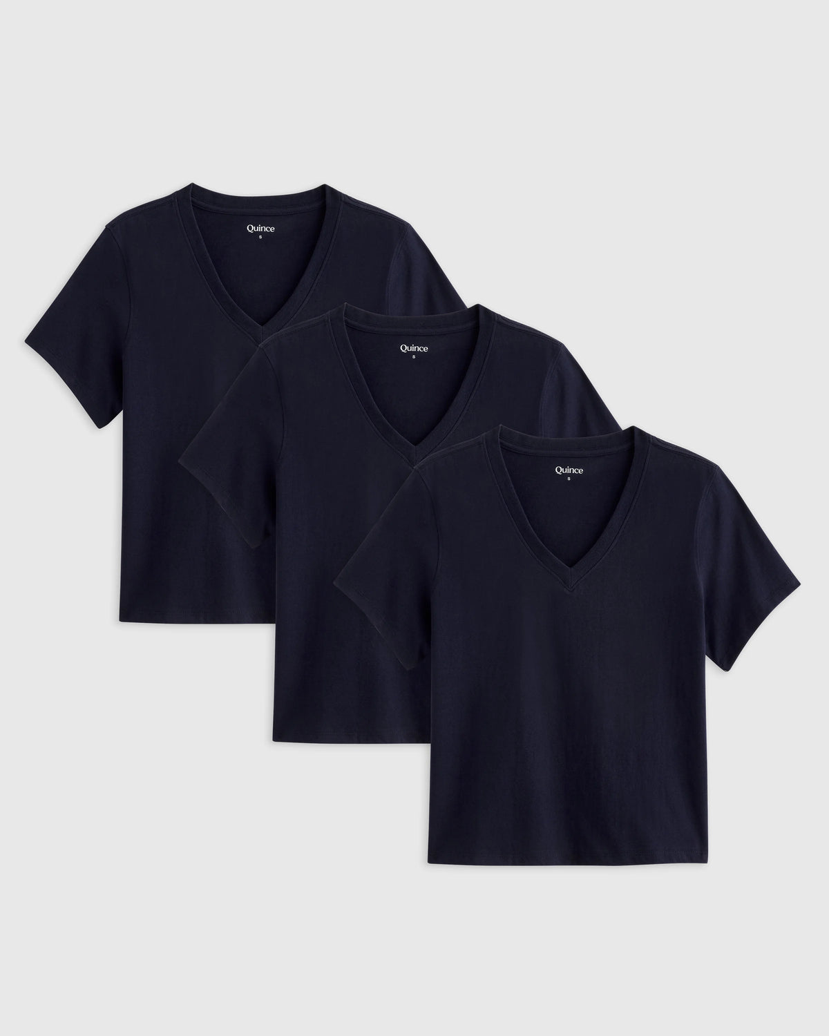 100% Organic Cotton Boxy V-Neck Tee (3-Pack) - XS / Deep Navy