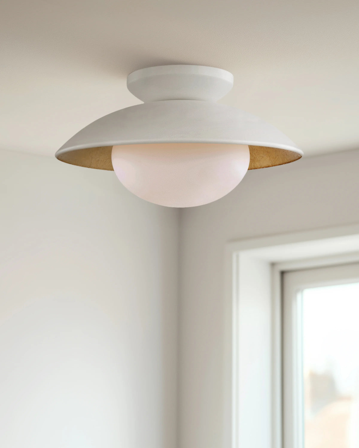 Steel and Gold Foil Flush Mount - One Size / White