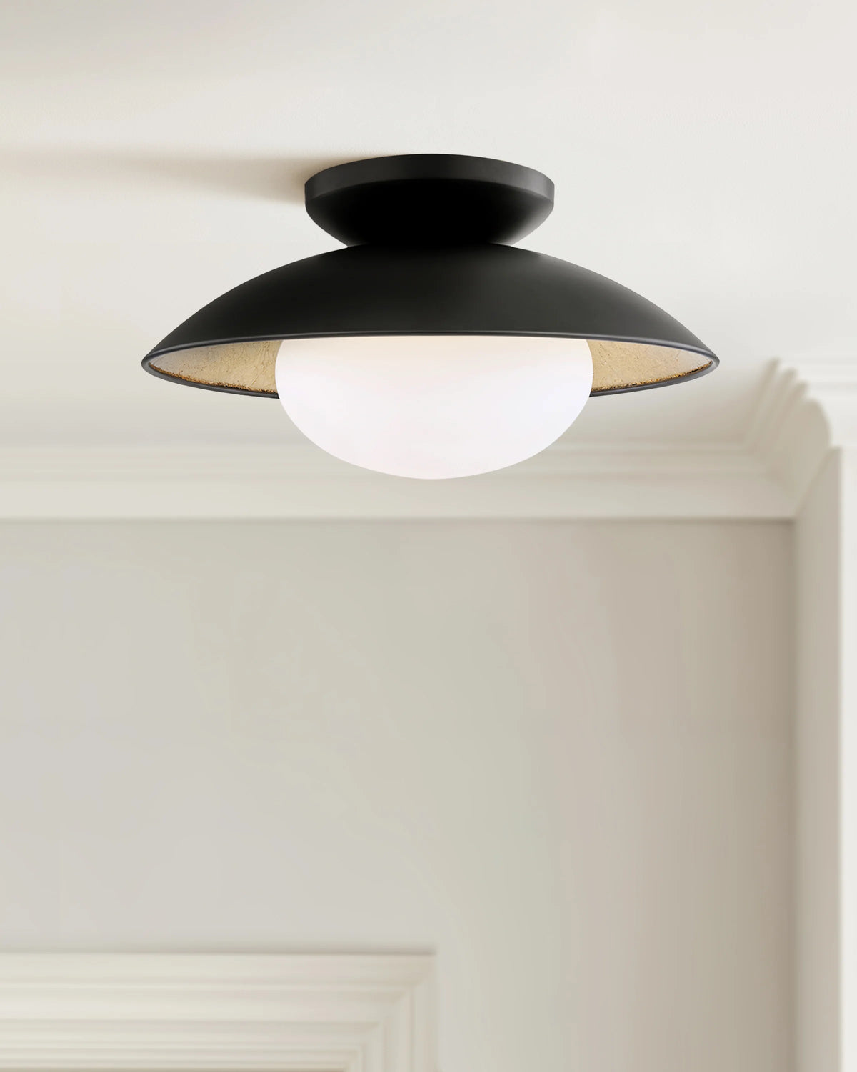 Steel and Gold Foil Flush Mount - One Size / White