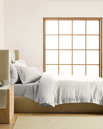 European Linen Double Flange Duvet Cover Set - Twin / Dusty Olive