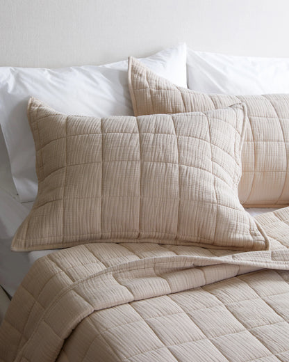 Organic Cotton Gauze Box Quilt Set - Twin / Mineral