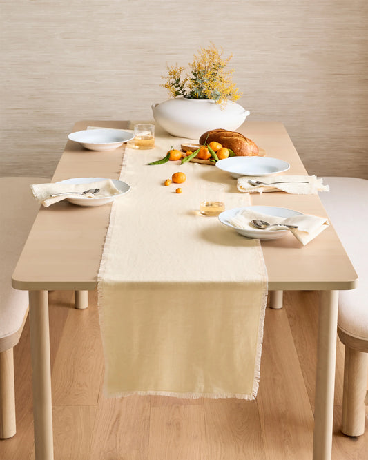 European Linen Fringe Table Runner - One Size / Blue Fog