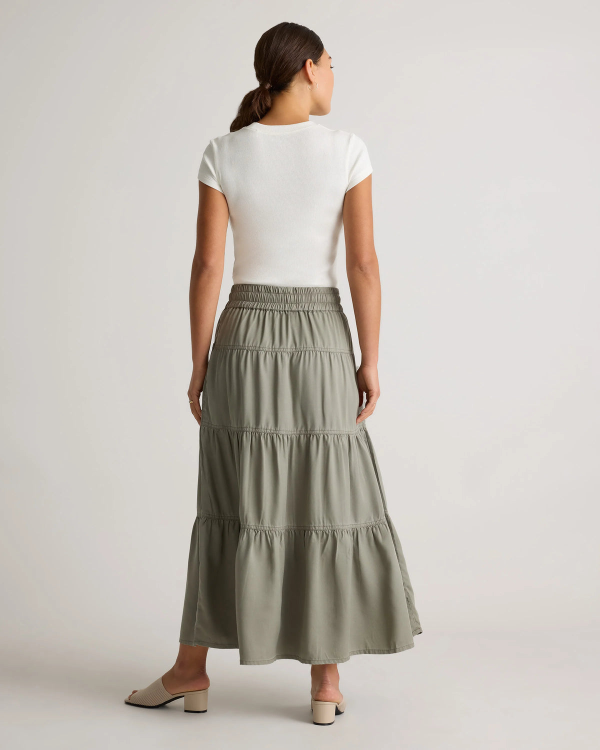 Vintage Wash Tencel Tiered Maxi Skirt - XS / Olive