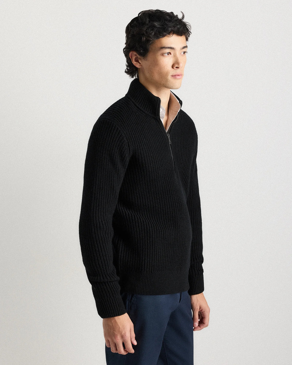 Australian Merino Wool Half Zip Sweater - S / Heather Bone