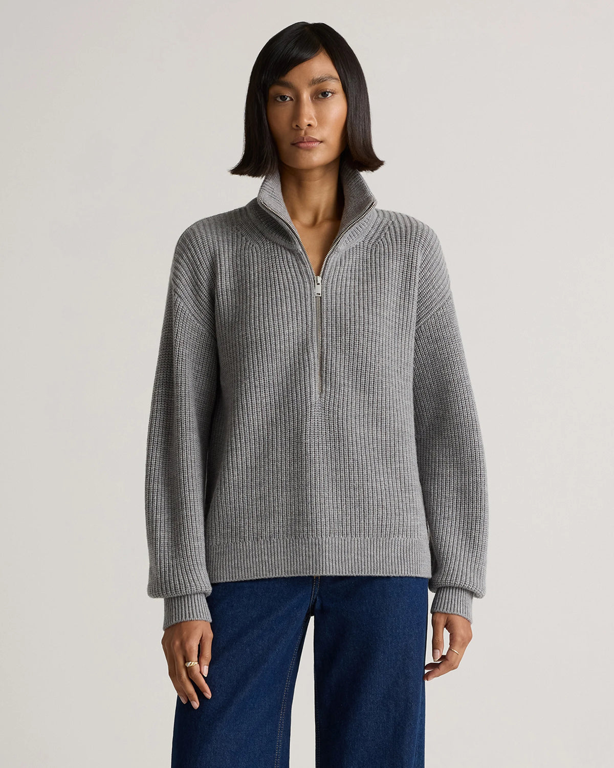 Australian Merino Wool Half Zip Sweater - XS / Heather Grey