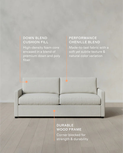 Brennan Sofa in Performance Chenille Linen Blend - 7ft / Snow