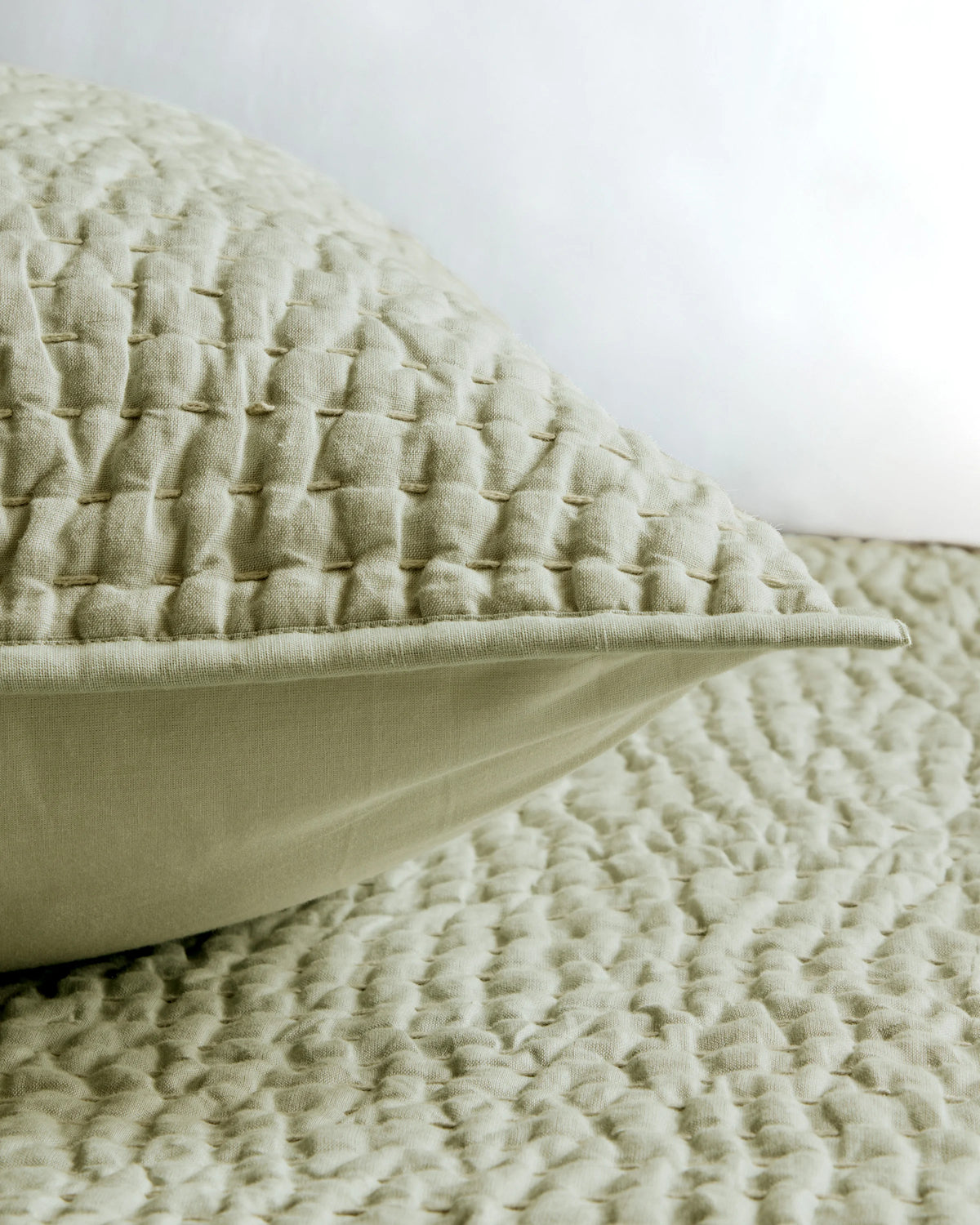 European Linen Cotton Stitch Sham Set - Standard / Stone