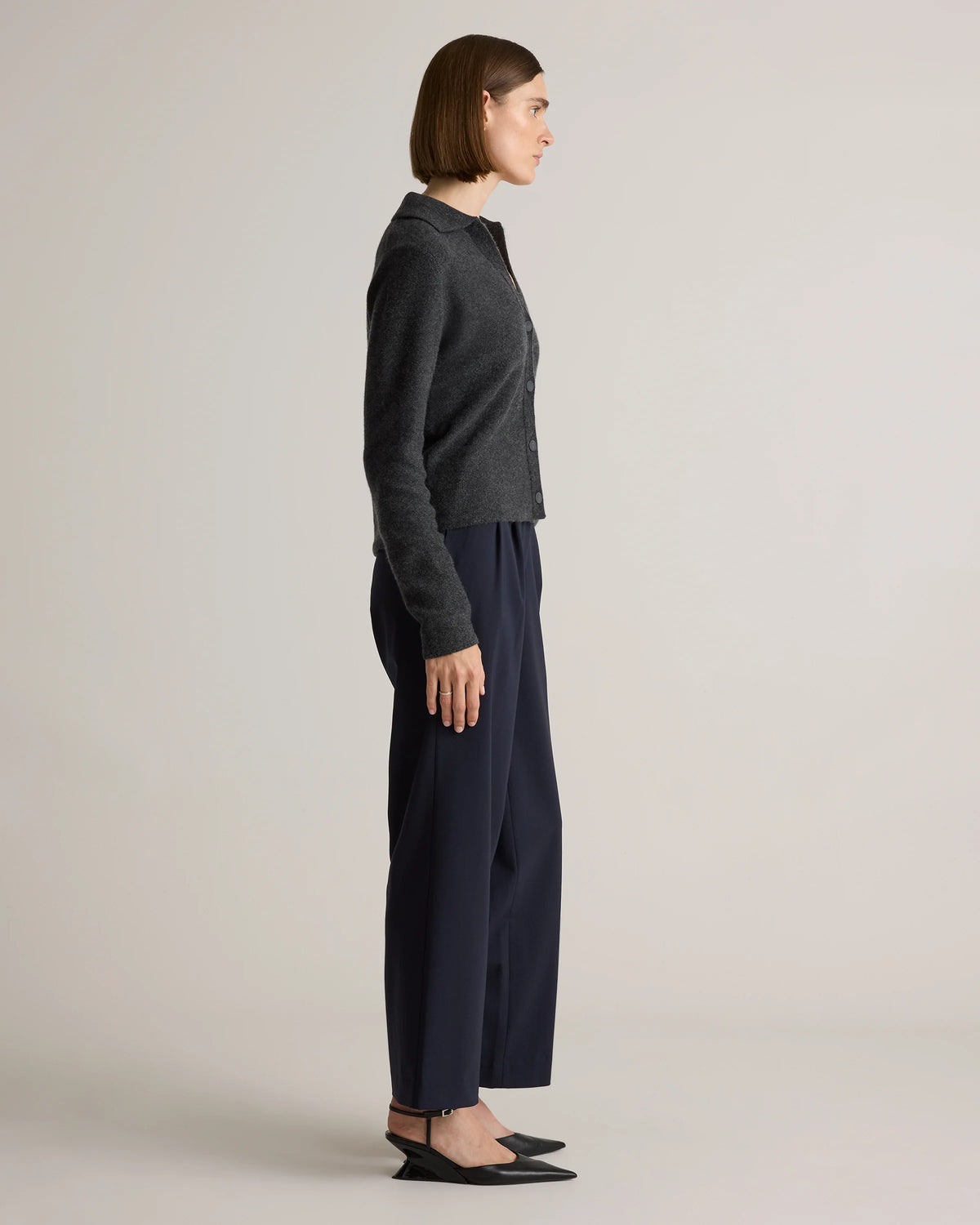 Mongolian Cashmere Collared Cardigan - XS / Heather Charcoal