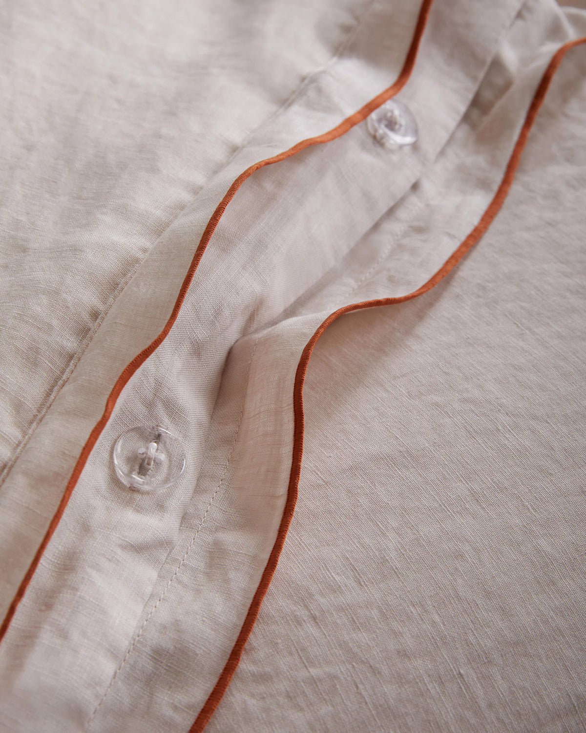 European Linen Double Embroidered Edge Duvet Cover Set - Twin / Sand with Terracotta Embroidery