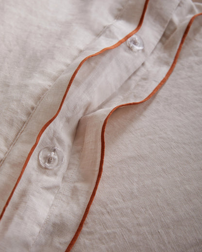 European Linen Double Embroidered Edge Duvet Cover Set - Twin / Sand with Terracotta Embroidery
