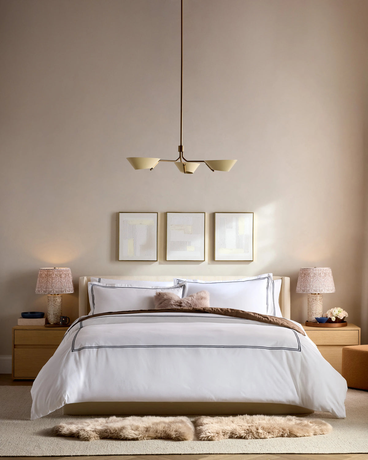 Organic Crisp Percale Embellished Duvet Cover Set - Twin / White/Navy